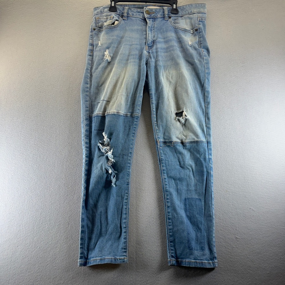 Bongo Ankle Biter Distressed Two Tone Jeans Womens 12 Blue Reconstructed Denim